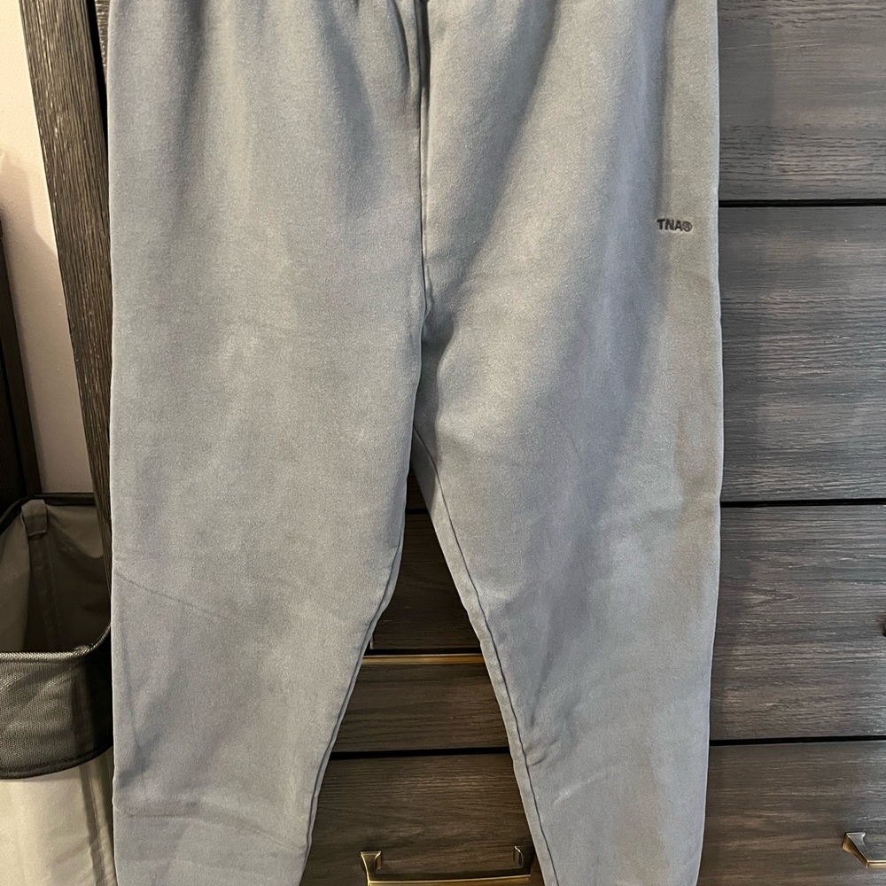 TNA Blue Grey Cozy Fleece Sweatpants with Elastic Waistband